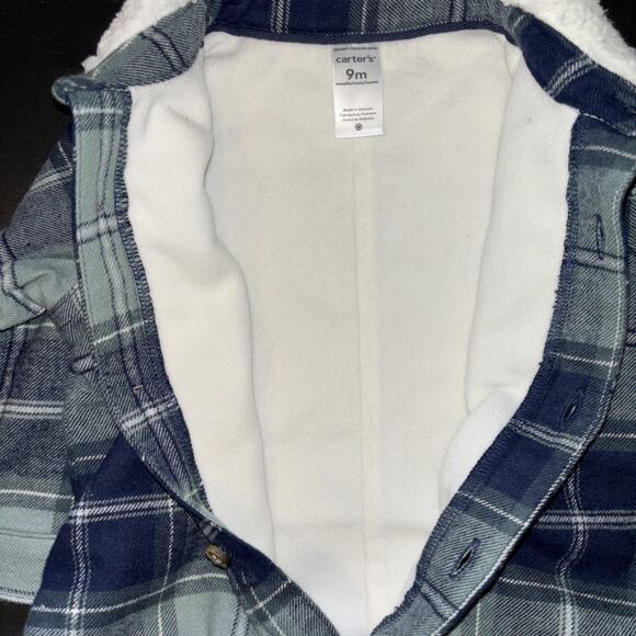 Carter's Baby One-Piece Sz 9 M Green And Navy Plaid Fleece Lined Baby Jumpsuit‎ - Picture 4 of 8